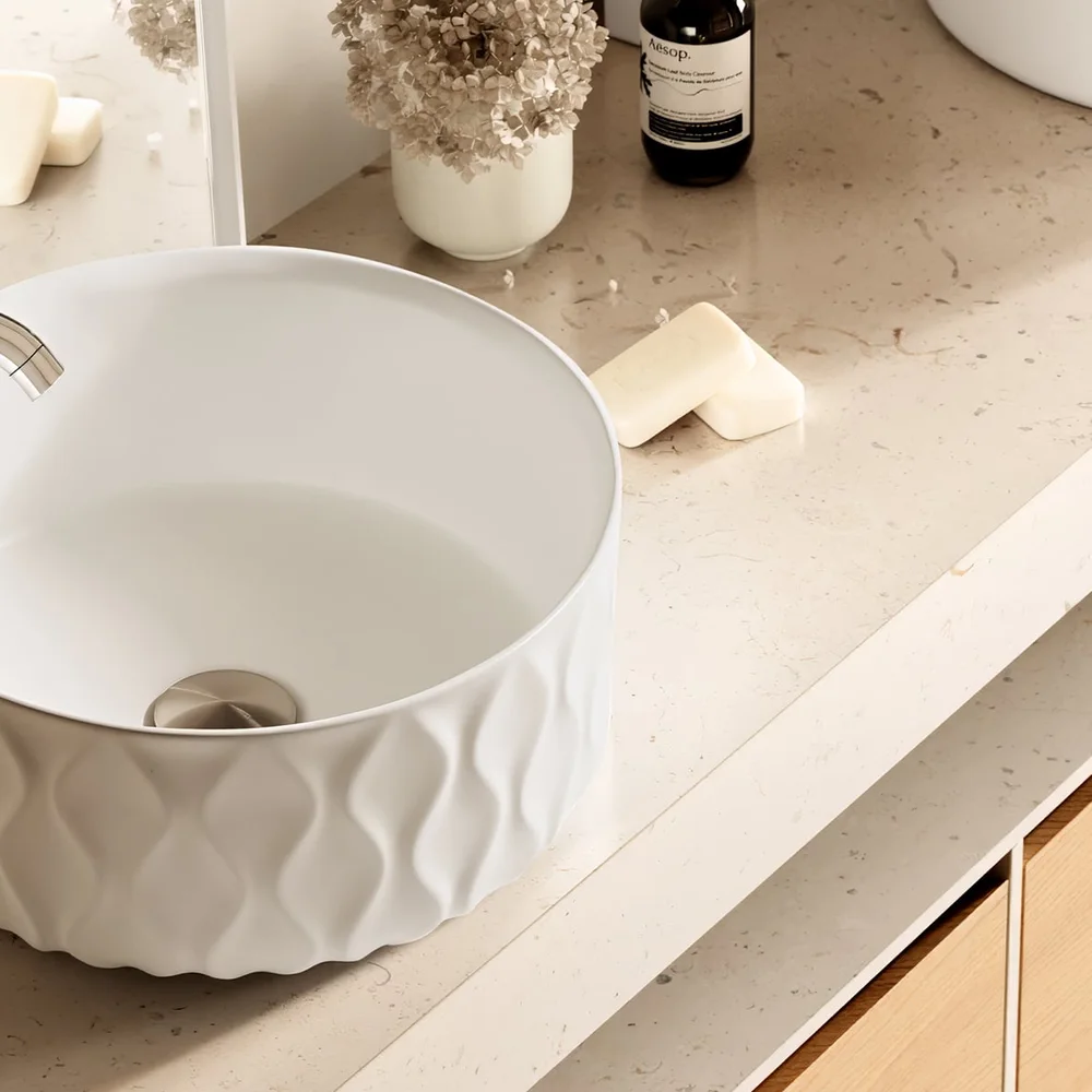 Bathco Sand Waves tvättställ rund 36 cm, Vit matt, bild 2